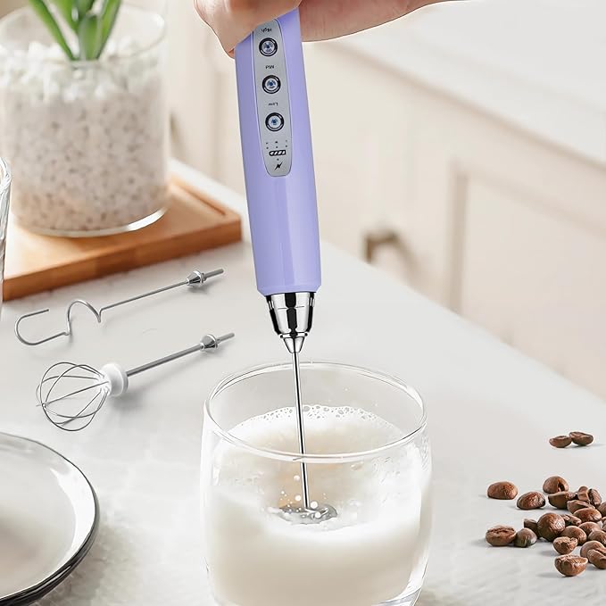 Milk Frother Wand Rechargeable Handheld Electric Whisk 3 Speed Adjustable
