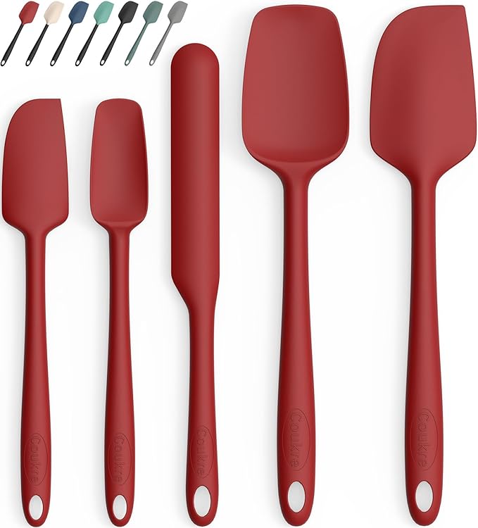 Coukre Silicone Spatula Set of 5,High Temperature Resistant, Food Grade Silicone, Dishwasher Safe, for Baking, Cooking (Pure Colorful A)