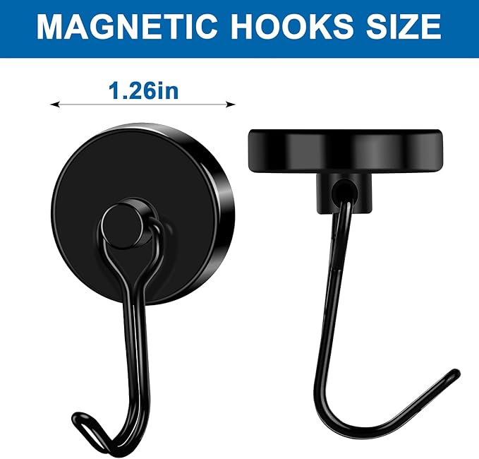 LOVIMAG Hooks, 120lbs+ Magnetic Magnet Hook 2025 Cruise Cabin Ship Essentials Heavy Duty Strong Refrigerator Fridge Hanging for Classroom Beach Vacation Kitchen Grills Home Mug Hanger (6 Pack), Black