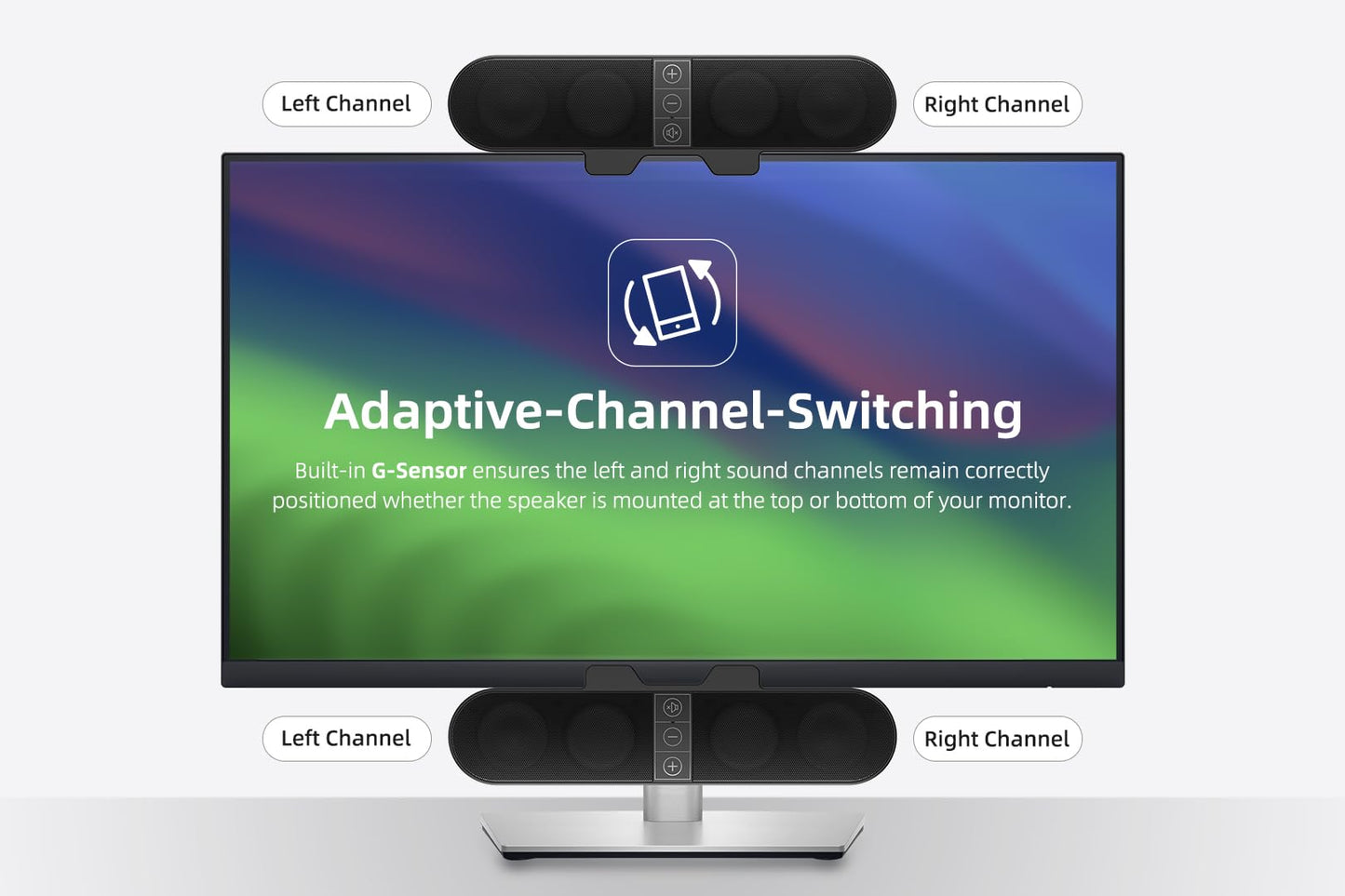 Computer Speakers for Desktop PC Monitor, USB Plug-in, Wired, Computer Soundbar for PC, Laptop Speakers with Adaptive-Channel-Switching, Loud Sound, Deep Bass, USB C Adapter, Easy to Clip on Monitor