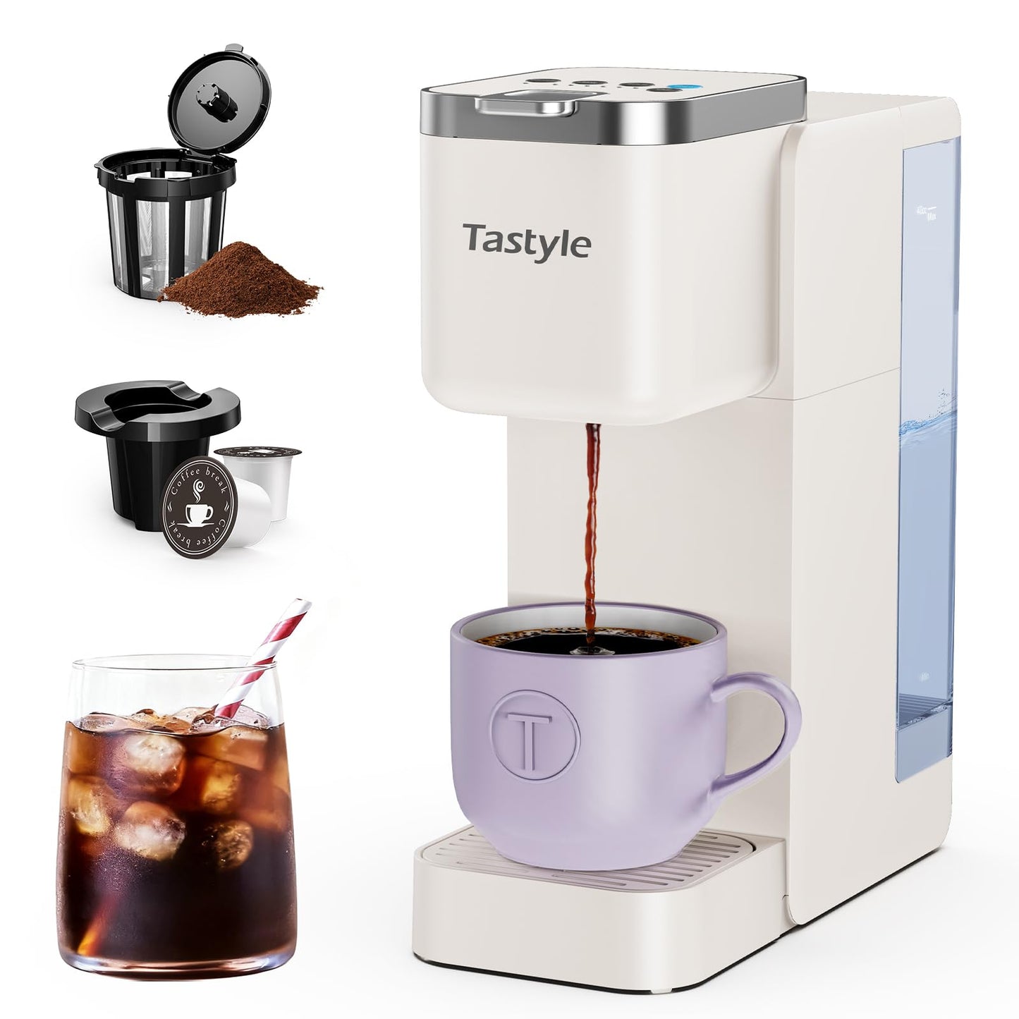 Tastyle Single Serve Coffee Maker for K Cups and Grounds with 3 Brew Styles