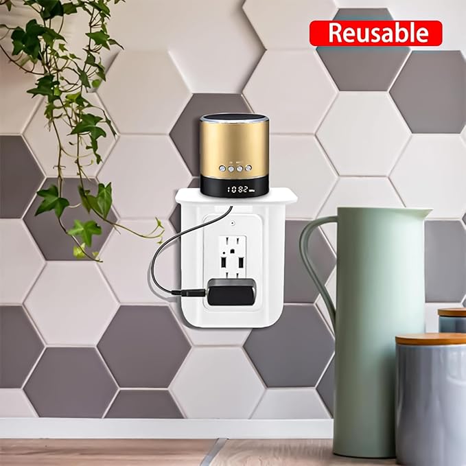 Outlet Shelf, Bathroom Wall Holder with Built-in Cable Management, Wall Organizer for Smart Home Decor Space Saving Electric Toothbrush Use as Echo Holder (2 Pack)