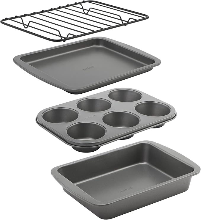 GoodCook Everyday Nonstick Steel 5-Piece Bakeware Set, Gray, Includes Cookie Sheet, Cake Pan, Loaf Pan, Muffin Pan, and Roast Pan, Durable and Scratch-Resistant Baking Set