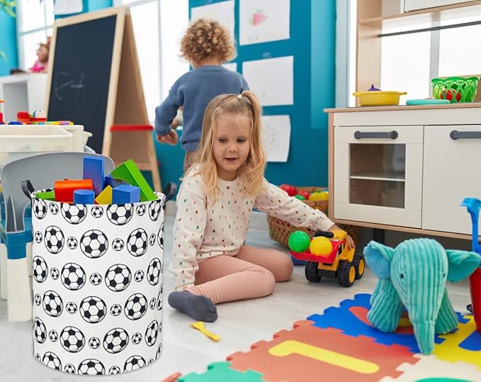 Kids Laundry Basket Soccer Hamper for Nursery Hamper Cute Kids Storage Bin Organizer Room Decor for Home(Black soccer)