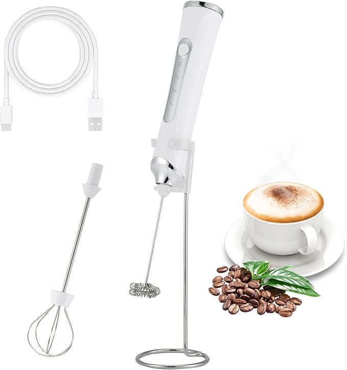 Freebala Handheld Electric Milk Frother with 2 Heads, Coffee Whisk Foam Mixer with USB Rechargeable 3 Speeds, Foam Maker Blender for Latte, Cappuccino, Hot Chocolate, Egg