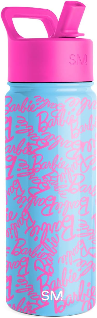 Simple Modern Kids Summit Water Bottle with Straw Lid | Mattel Barbie 18oz Stainless Steel Cup Insulated Tumbler for Girls, School | Barbie Cursive
