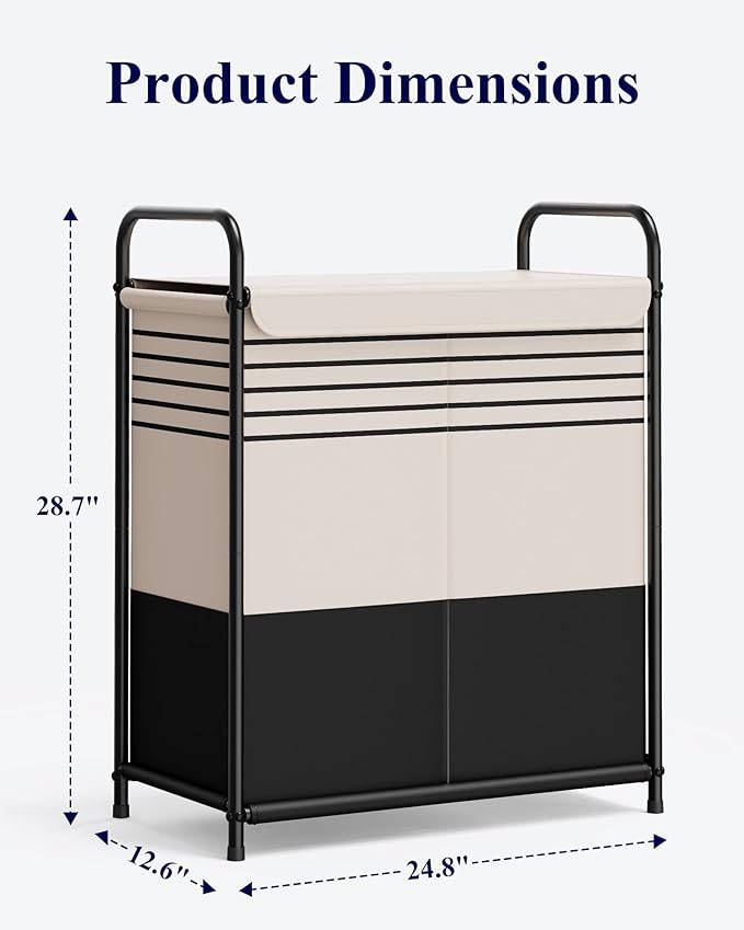 Kitsure Laundry Hamper with Lid - Spacious Double-Section Laundry Basket with Lid & Removable Inner Bags, Portable Clothes Hamper for Bedroom, Bathroom, Dorm, 120L, Black