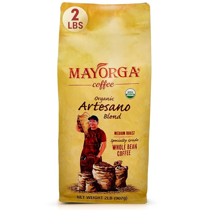 Mayorga Organic Coffee 2lb Mayan Blend - Medium Roast Whole Bean Coffee Specialty Grade, 100% Arabica, Slow Roasted, Chocolate and Floral Flavor with Low Acidity - USDA Organic, Non-GMO, Kosher
