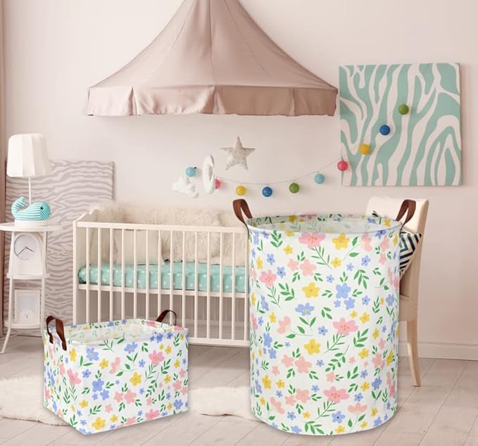 HIYAGON Girls Laundry hamper Baby Girl Hamper Kids Toy Storage Organizer Bins Gift Basket for Bedroom Decor(Flowers)