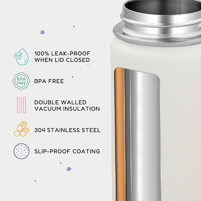 12oz Kids Water Bottle for School, Toddler Bottles with Straws, Stainless Steel Vacuum Insulated Water Bottle for Boys&Girls, Leak-Proof, BPA-Free, Gentle Purple