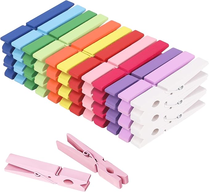 Colored Clothes pins 12 Color, Colorful ClothesPins Wooden Clips for Photos Pictures Decorative Crafts, Decoration clothespins Clothing Hanging clothespins 2.9inch 36PCS (Rainbow Colors)