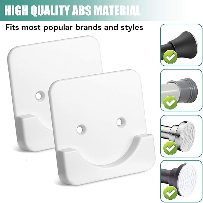 Shower Curtain Rod Holder for Wall Mount | Adhesive Shower Tension Rod Retainer for Tile | No Drilling | Stick On | 2 Pack, White (Shower Curtain Rod Not Included)