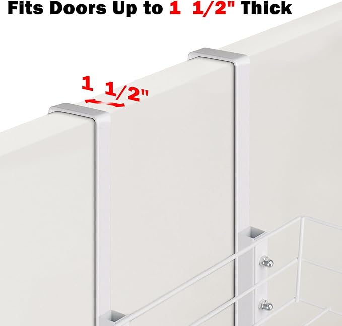 HarJue Over The Door Towel Racks, No Drill Towel Storage with Basket & Hooks, Space-Saving Multi-Functional Towel Holder for Bathrooms, bedrooms, Apartments, RVs (White)
