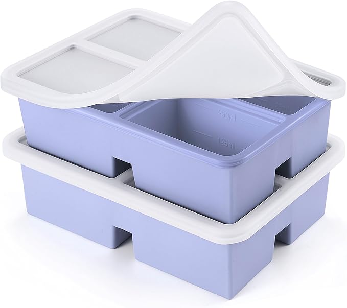 BIONMAPLE 2 PACK 1 Cup Silicone Freezer Trays With Lid For Freeze & Store Soup, Broth, Leftovers, Microwave-safe Soup Freezer Container - Green