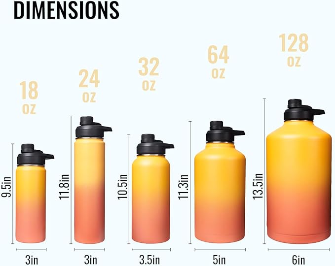 24 oz Insulated Water Bottle with Handle, 304 Stainless Steel Water Bottles with Wide Mouth, Double Wall Vacuum Sports Water Bottle, BPA Free, Keep Cold and Hot, Yellow&Orange