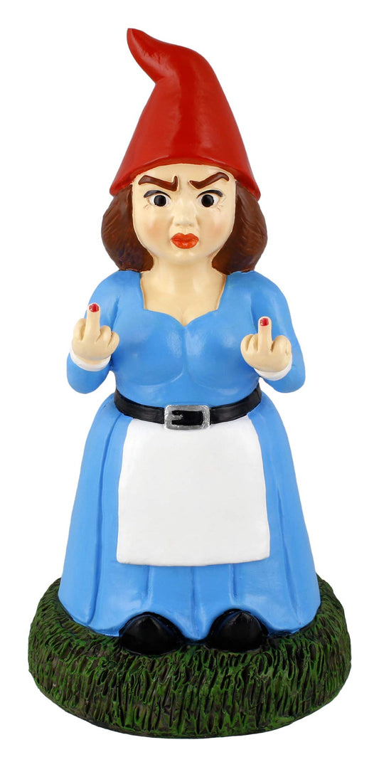 Gnometastic Middle Finger Gnome, Lady Double Bird Female Garden Statue, 8.45in, Funny Decorations for Yard and Outdoor Lawn Ornament, Naughty Gnomes for Home Decor