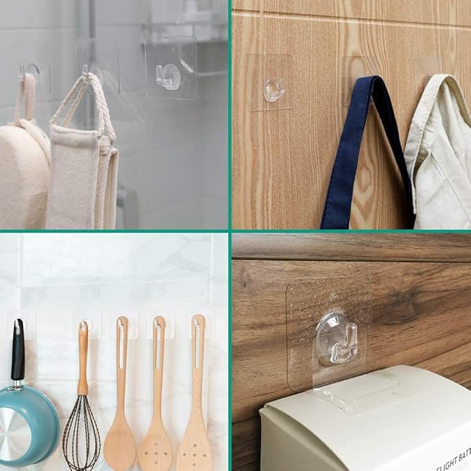 LAIGOO 12 Pack Adhesive Wall Hooks, Clear Self Adhesive Hooks Transparent Sticky Towel Hook Wall Hangers for Office/Kitchen/Bathroom/Shower Hanging/Coat/Picture