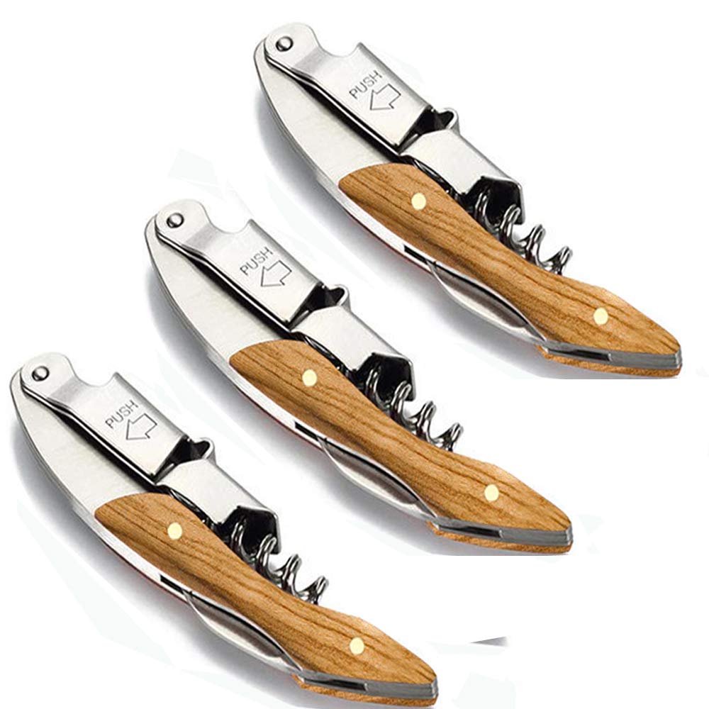 Professional Waiter Corkscrew Wine Key for Bartenders Set of 3,With Long Rosewood Handle Stainless Steel Handle Wine Opener for Bar Restaurant Waiters, Sommelier, Bartend (Big Wood 3 Packs)