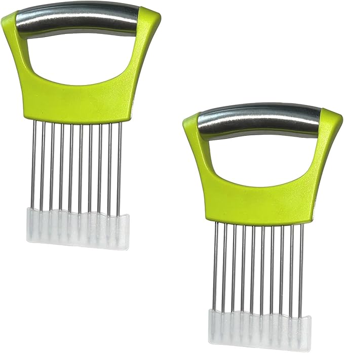 2-Pack Stainless Steel Onion Holder Slicer & Meat Chopper, Green