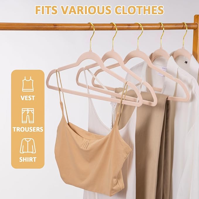 Velvet Hangers, Set of 30 Pack Clothes Hanger with 360° Swivel Gold Hook, Non-Slip, and Space-Saving, 0.2-Inch Thick, 17.7-Inch Long for Coat, Shirt, Dress, Pants - Pink