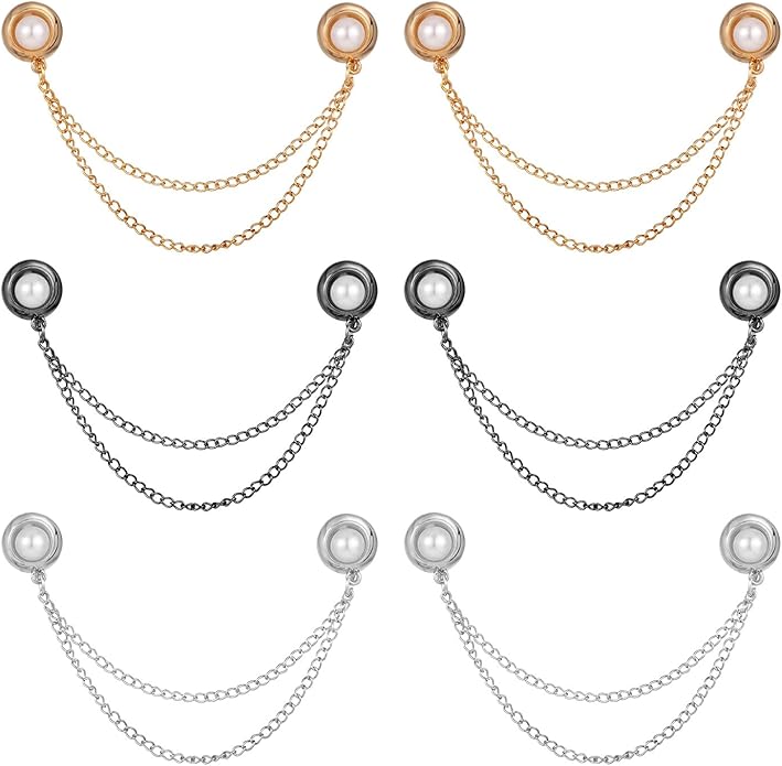 6pcs Magnetic Clothing Clips with Chain, Multi-Function Magnet Button Pins Hijab Cuff Clips for Fixing Hem of Clothes Long Pants Legs Sleeves of Shirts