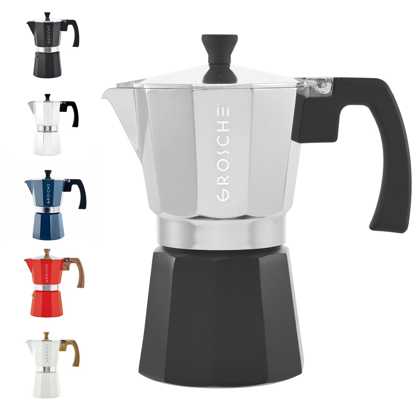 GROSCHE Milano Stovetop Espresso Maker Moka Pot 6 espresso Cup, 9.3 oz Blue
