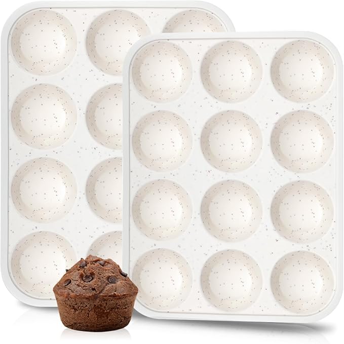 CAKETIME Silicone Muffin Pan, Metal Reinforced Frame Cupcake Pan 12 Cups Regular Size Easy to Move in or Out of Oven Non-Stick (1)