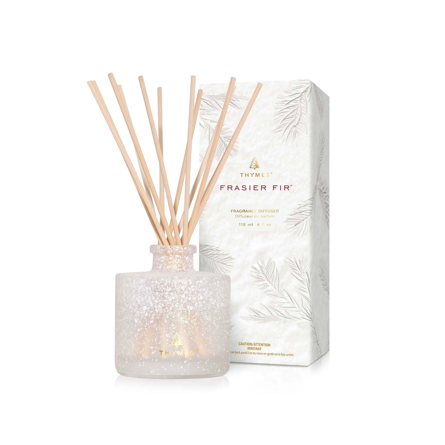 Thymes Frasier Fir Reed Diffuser Set – Includes Reeds, Fragrance Oil, and Frosted Glass Bottle – Fragrance Oil Diffuser – Room Fresheners – Luxury Home Decor – Silver (Statement, 4 fl oz)
