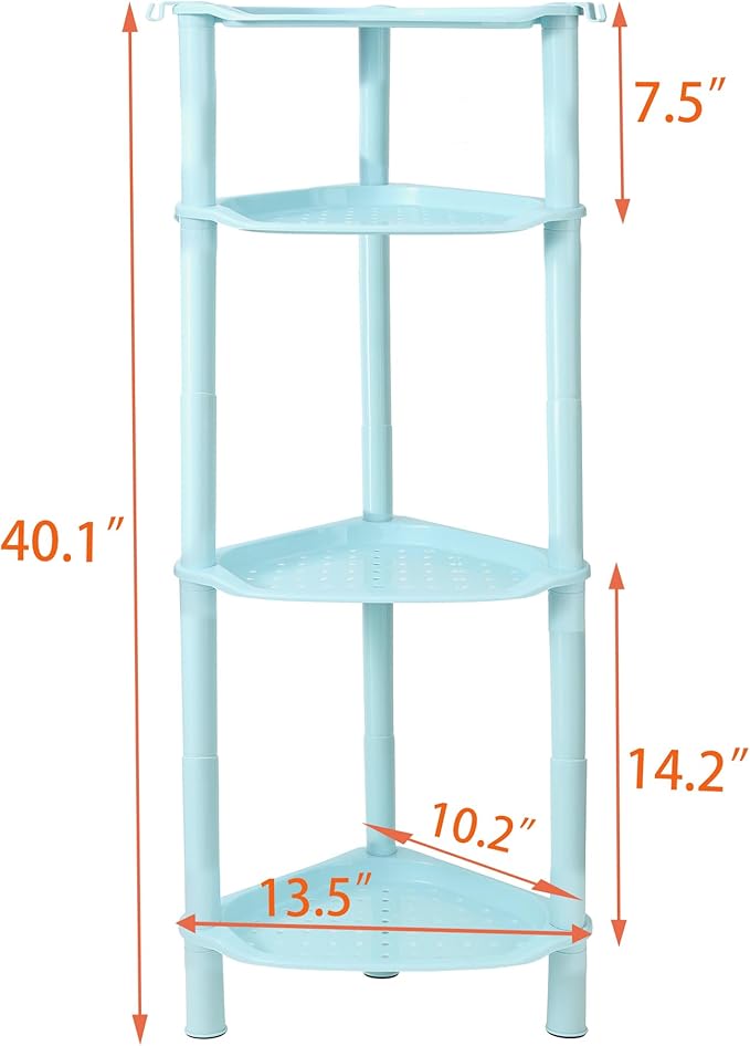 4 Tier Corner Shower Caddy, Rustproof, Plastic Shower Organizer for Bathroom, Bathtub, Shower pan, Bath Accessories Shower Caddies, 13.5 x 10 x 33.5 Inches, Blue (Round Slot Blue 4 Tier)