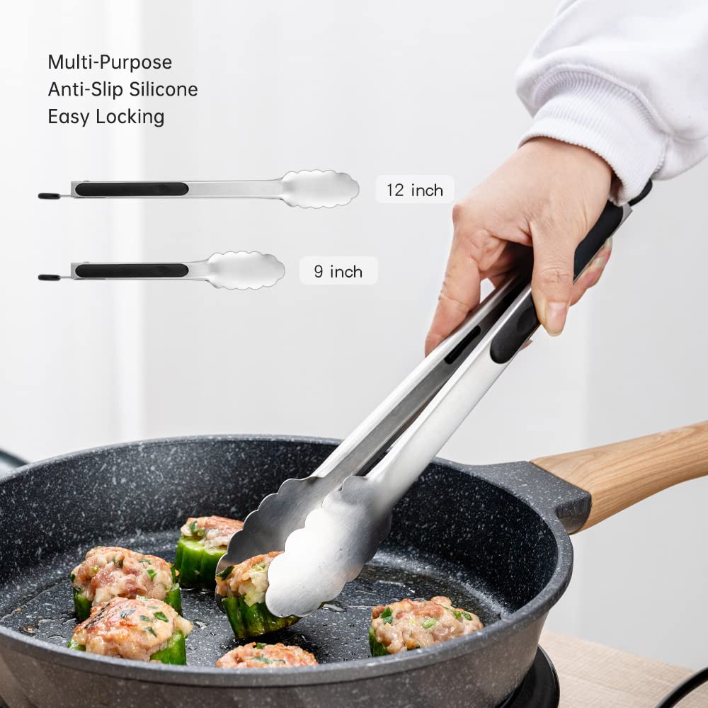 7-Inch Stainless Steel Kitchen Tongs Set, for Cooking Serving (7", 3PCS)