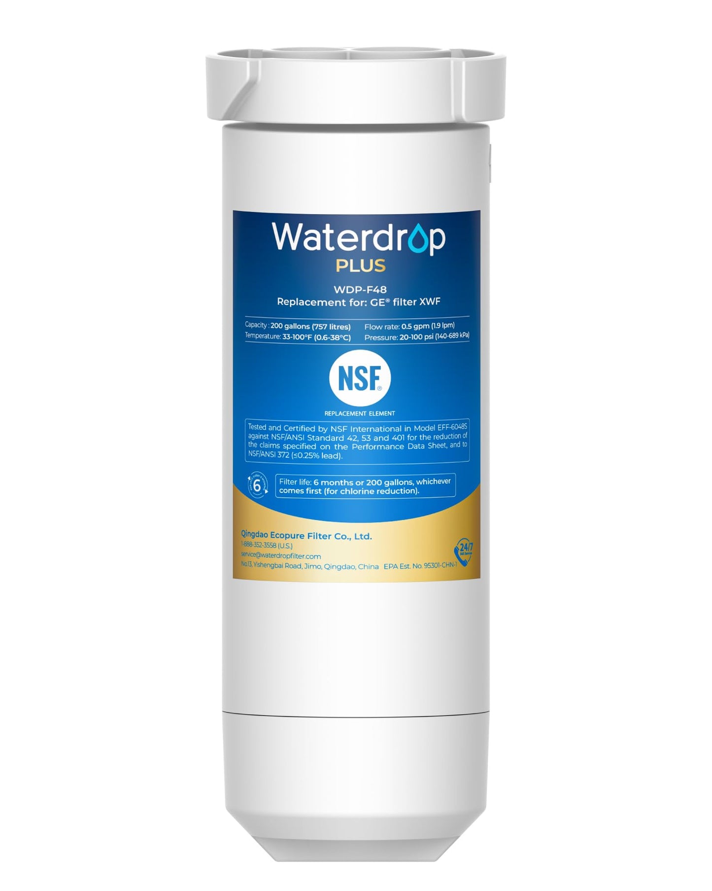 Waterdrop Plus XWF Water Filter Replacement for GE® XWF, 3 Pack, No chip