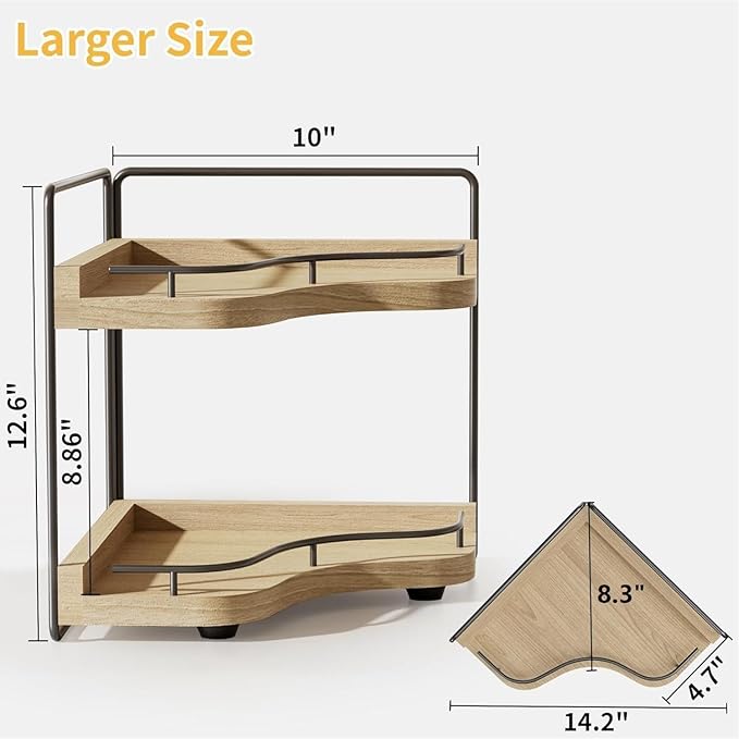 2-Tier Corner Bathroom Counter Organizer with Embedded Screw Holes, Secure & Stable Wood Vanity Shelf for Makeup and Skincare Essentials - Space Saving Bathroom Countertop Storage