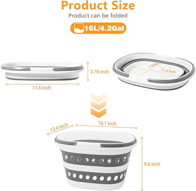 Compact Collapsible Laundry Basket, Small Size Pop-Up Hamper Perfect for Bedroom Side,Bathroom,Travel, Not for Large Families, Foldable with Handle, Measures 16 x 12.5 x 9.5 In, (Gray)