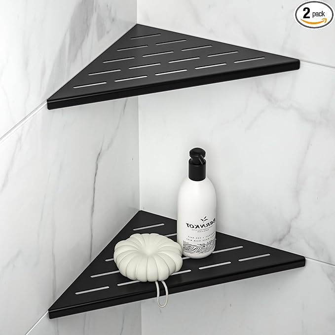 10'' Corner Shower Shelf 2PCS, 304 Stainless Steel Grout in Bathroom Shelves for Tiled Wall (10'', Black)