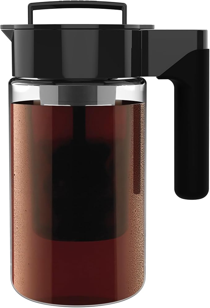 Takeya Glass Cold Brew Coffee Maker for Iced Coffee, Airtight Pitcher, Premium Quality, 2 Quart, Black Lid and Handle