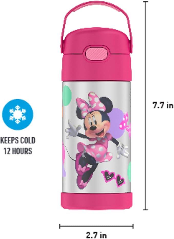THERMOS FUNTAINER Water Bottle with Straw - 12 Ounce - Kids Stainless Steel Vacuum Insulated Water Bottle with Lid,Preschool Minnie,(Pack of 6)
