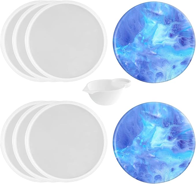 2 PCS Thickened Coaster Resin Mold, 7.5 Inches & 5.5 Inches Silicone Mold for Epoxy Resin Casting, DIY Coasters, Bowl Mats, Candle Holders, Home Decoration