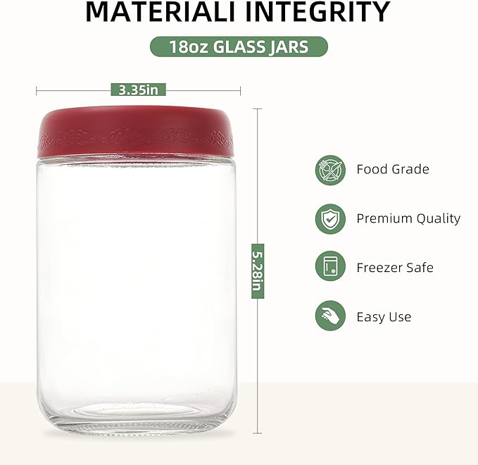 18 OZ 8Pack, Overnight Oats Jars with Lids, Glass Meal Prep Containers, Airtight Mason Jars for Breakfast, Yogurt Parfait, Salad & Smoothies, Leakproof and Reusable Food Storage Jars(8Pack)