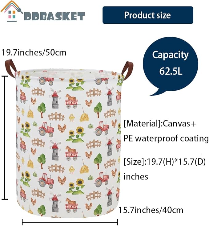 Kids Laundry Basket Farm Hamper for Nursery Boy and Girl Cute Kids Toys Storage Bin Organizer Room Decor for Home(Farm)