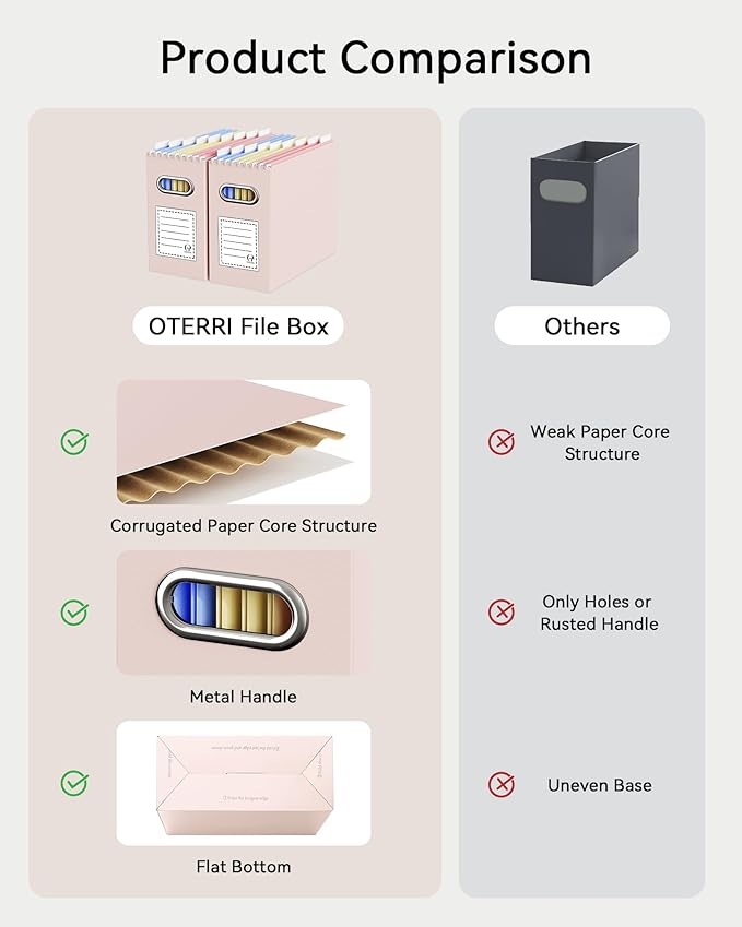 Oterri Cardboard File Organizer Box for Hanging File Folders Letter Size,File Box for Computer Desk,File Cabinet,Working Home,Office,Classroom (Colorful, Letter Size - 8 Packs)