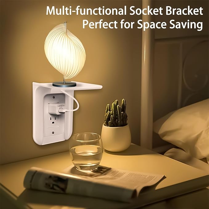 Outlet Shelf, Bathroom Wall Holder with Built-in Cable Management, Wall Organizer for Smart Home Decor Space Saving Electric Toothbrush Use as Echo Holder (2 Pack)