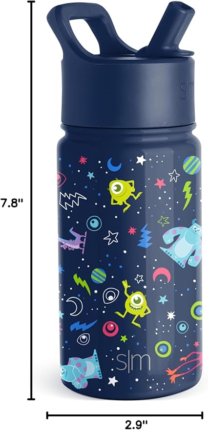 Simple Modern Kids Summit Water Bottle with Straw Lid | Disney Pixar Monsters Inc 14oz Stainless Steel Cup Insulated Tumbler for Boys, School | Dream Team