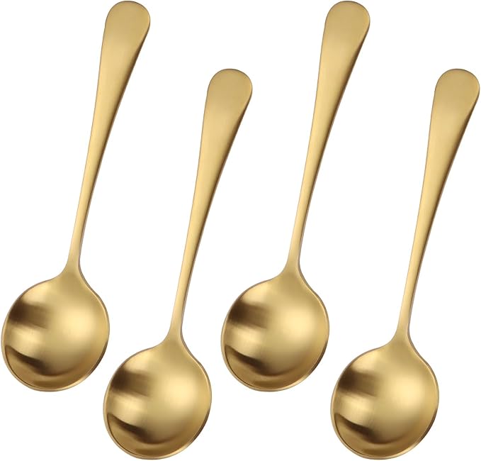 Mafier 7" Elegant Soup Spoons Silverware Set,18/10 Stainless Steel,Matte Satin Finish,Dishwasher Safe(Set of 4,Silver)