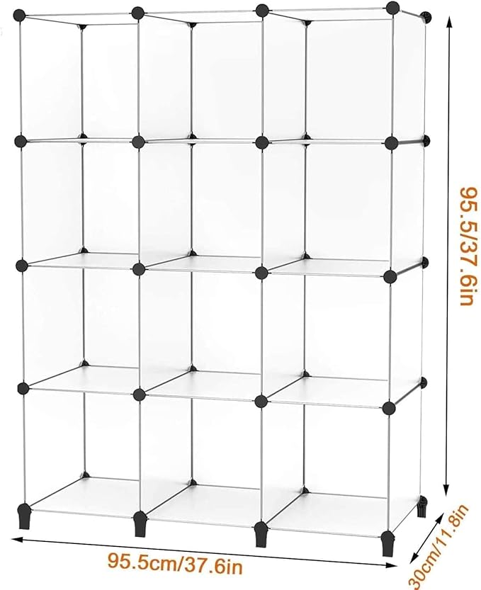 Closet Organizer, 12-cube Closet Organizers and Storage, Portable Cube Storage Organizer, Closet Shelves for Kids, Closet, Bedroom, Bathroom, Office, Transparent