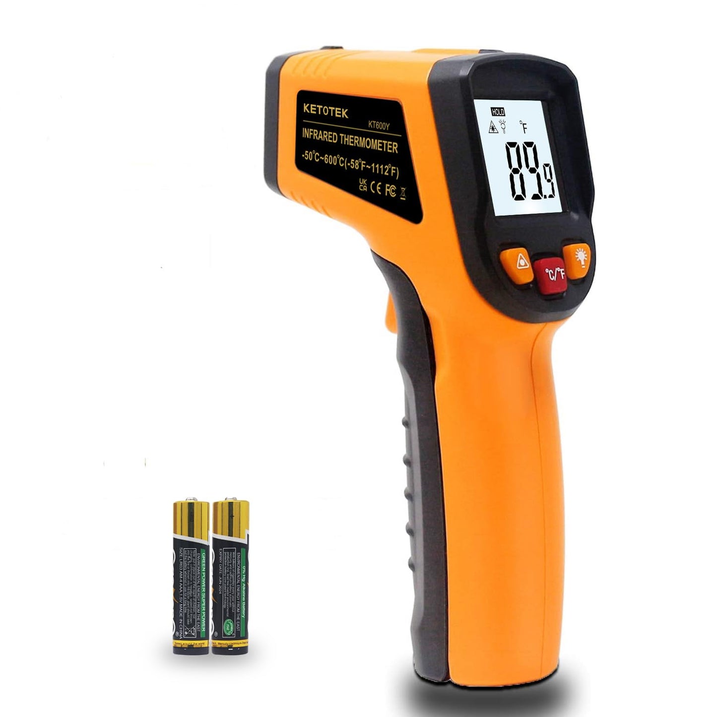 KETOTEK Infrared Thermometer Non Contact IR Digital Laser Temperature Gun -50℃～600℃ (-58℉～1112℉) Adjustable Emissivity Thermometer Gun for Cooking