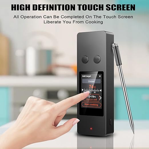 KylosTherm Bluetooth Wireless Meat Thermometer, No App Needed, 800FT Range, Dual Ultra-Thin Probes, IP67 Waterproof, HD Touch Screen - Perfect for BBQ, Grill, Oven, Smoker & Kitchen Cooking