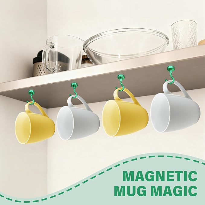Magnetic Hooks, 8 Pack Strong Magnetic Hooks Cruise for Hanging, 25lbs Magnets with Hook for Cruise Cabins, Magnets for Whiteboard, Garage, Grill, Lock Accessories, Green