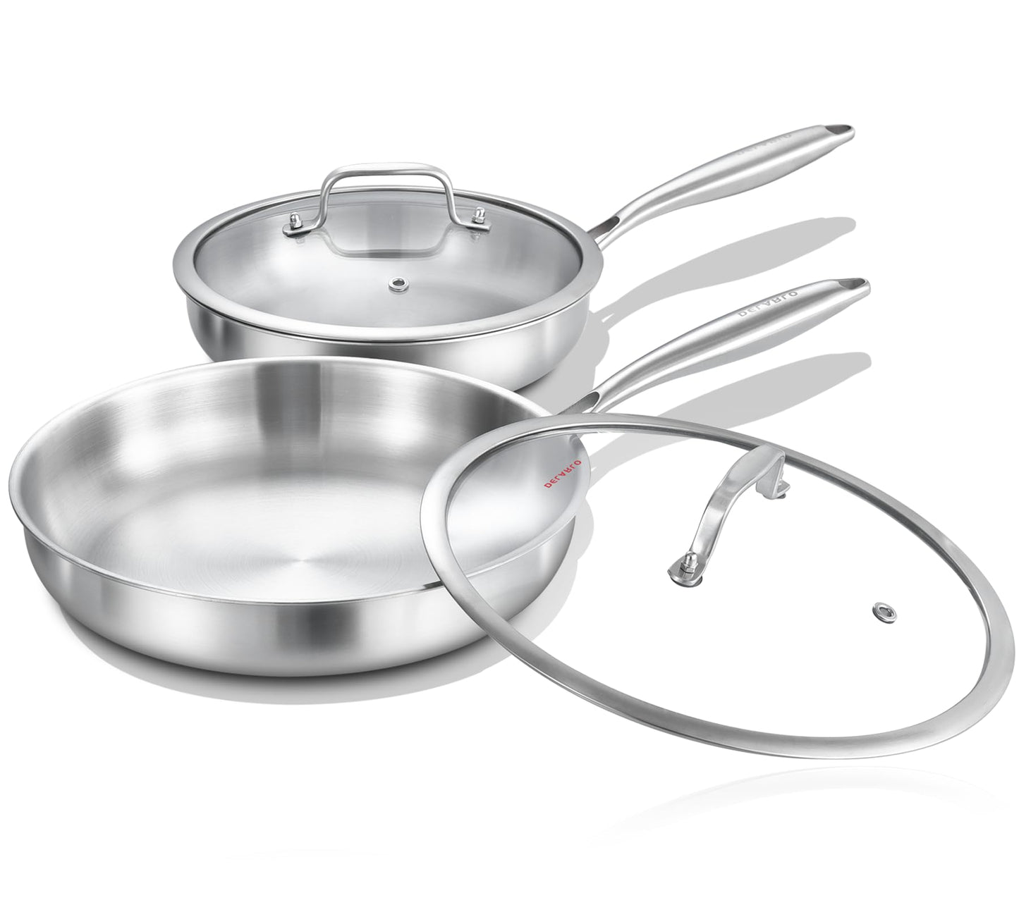 DELARLO Tri-Ply Stainless Steel Pan,18/10, 8",10,12"