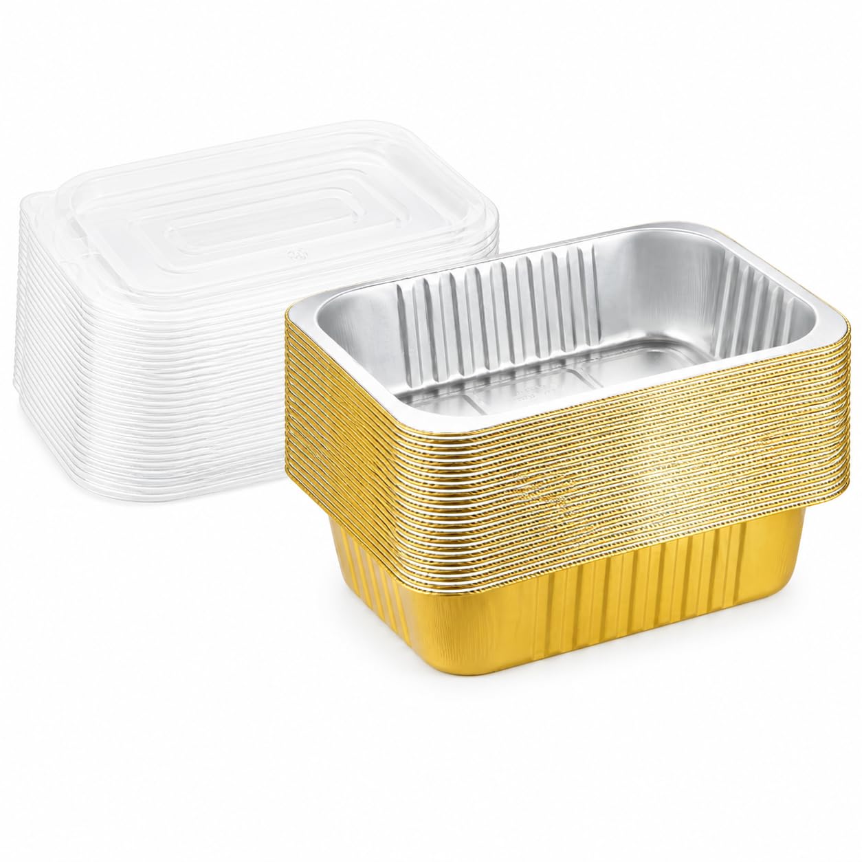 JARDLITE 15 Pack 13"×9"×2.4" Gold Aluminum Foil Pans with Lids Heavy Duty, 9x13 Foil Food Containers with Lids, Disposable Tin Foil Pans for Baking, Meal Prep, Freezer, Heating and Takeout