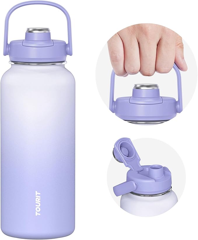 TOURIT 32 oz Insulated Water Bottle, Stainless Steel Sports Water Bottles With Top Handle, Double-Wall Travel Thermal Water Flask, BPA Free Leakproof Water Bottle for Sports and Travel,Blue Voilet